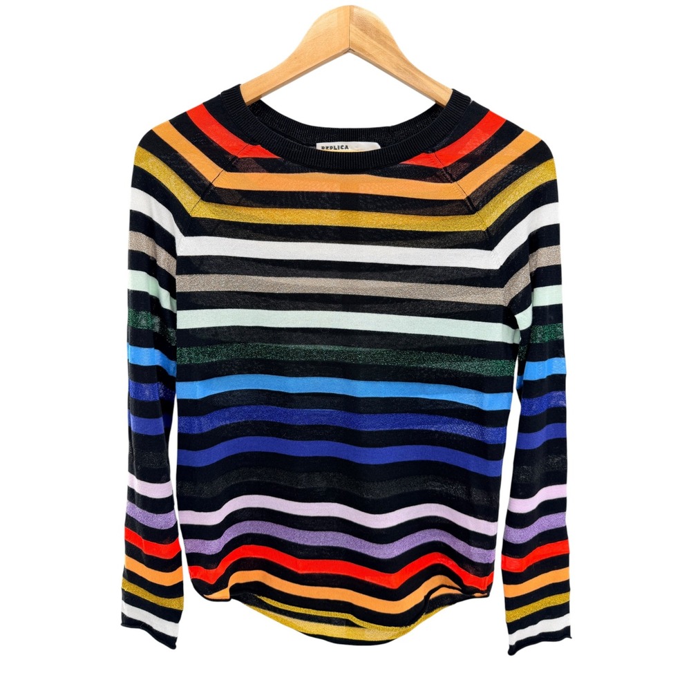 Replica Los Angeles M Rainbow Stripe Metallic Knit Sweater 70s Retro Glitz Cozy